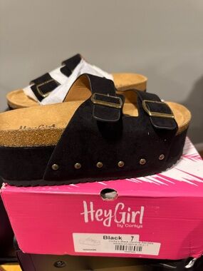 Black Platform Slide Sandals - Kids